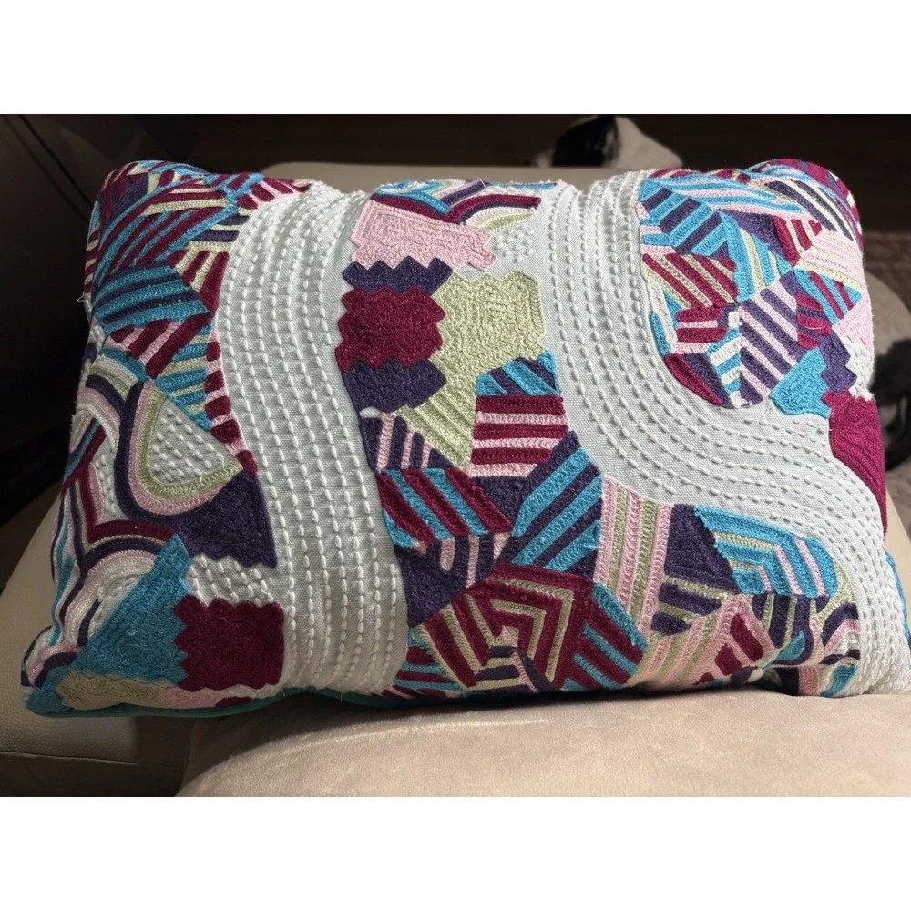 RARE Anthropologie Jazmin Berakha Parallel Embroidered Throw Pillows TWO Boho